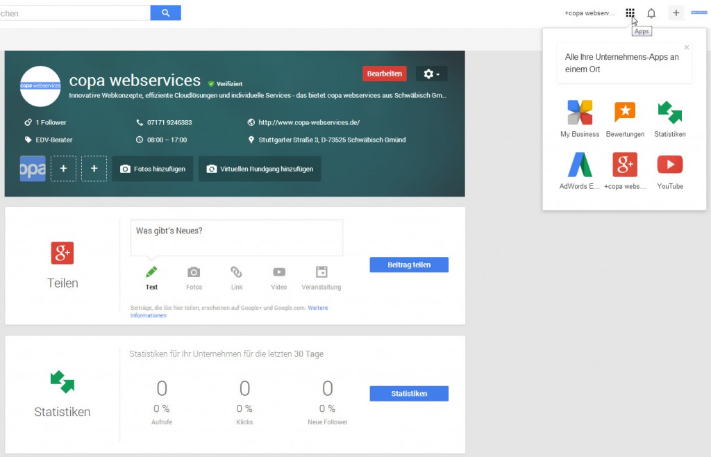 Google My Business neues Dashboard auf Google+ für Unternehmensseiten