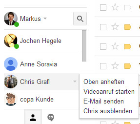 Neuer Kontaktreiter für Hangouts Widget in Gmail 