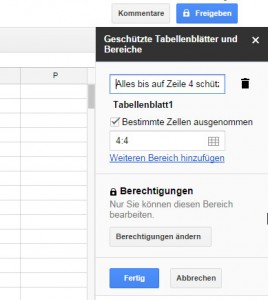 Google Tabellen - geschützte Tabellenblätter und Bereiche