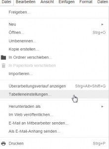 Google Docs deutsch - Tabelleneinstellungen