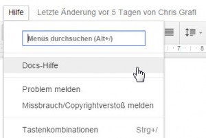 Google Docs deutsch - Aufruf der HIilfe