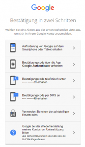 Google 2 Faktor Authentifizierung