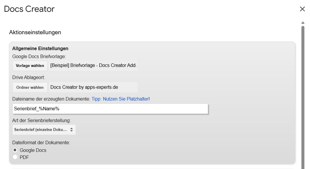 google docs serienbrief einstellungen