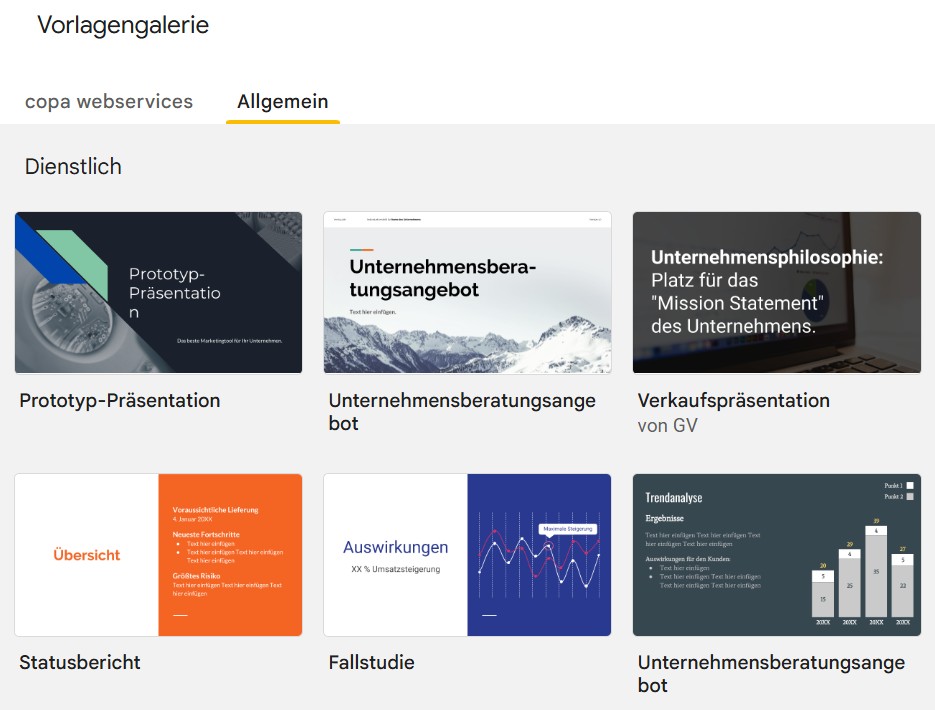 google workspace vorlagen galerie