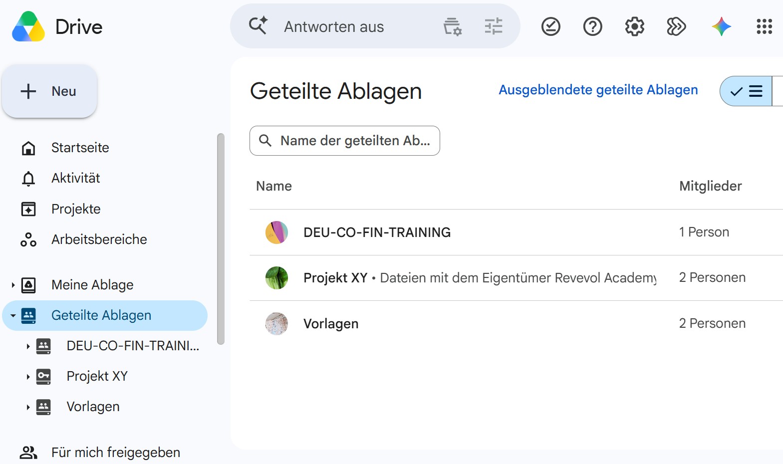 Geteilte Ablagen in Google Drive als zentrale Dateiablage